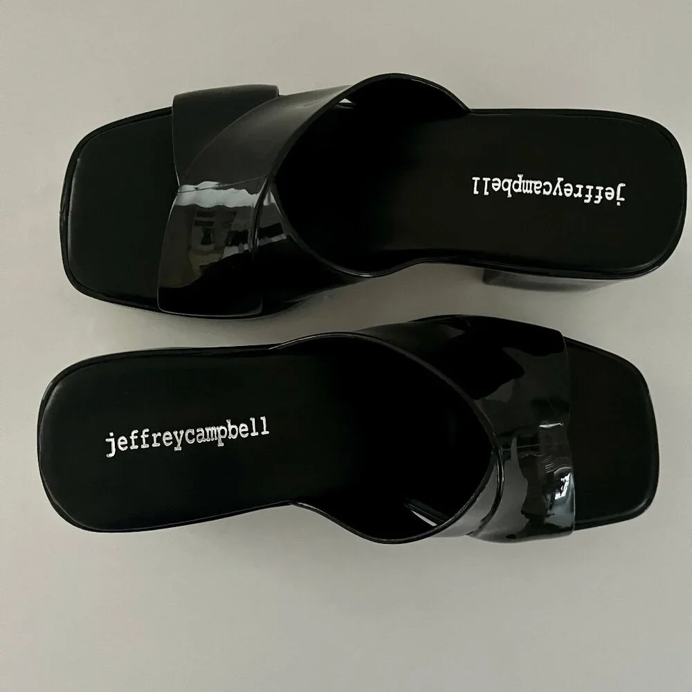 NEW! Jeffery Campbell Black Bubblegum Platform Sandals Heel Mule Patent Slides 6 - Picture 6 of 16